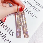 Fashion Long Geometric Drop Earrings Luxury Gold Silver Color Rectangle Rhinestone Earring — Rose Gold