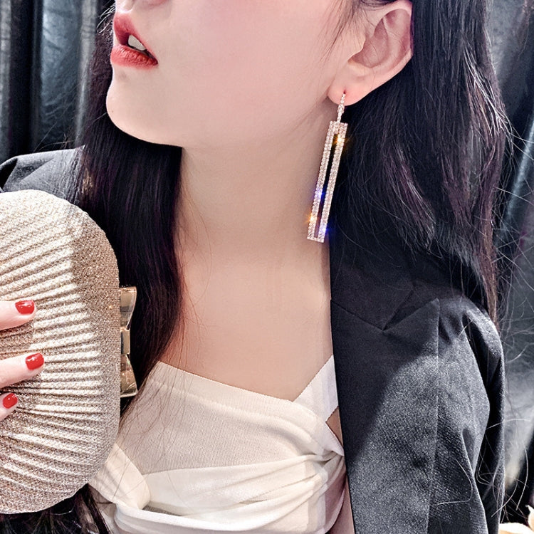 Fashion Long Geometric Drop Earrings Luxury Gold Silver Color Rectangle Rhinestone Earring — view 7