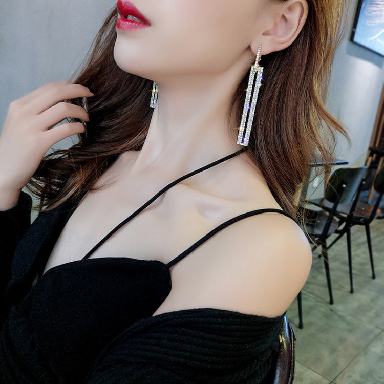 Fashion Long Geometric Drop Earrings Luxury Gold Silver Color Rectangle Rhinestone Earring — view 8