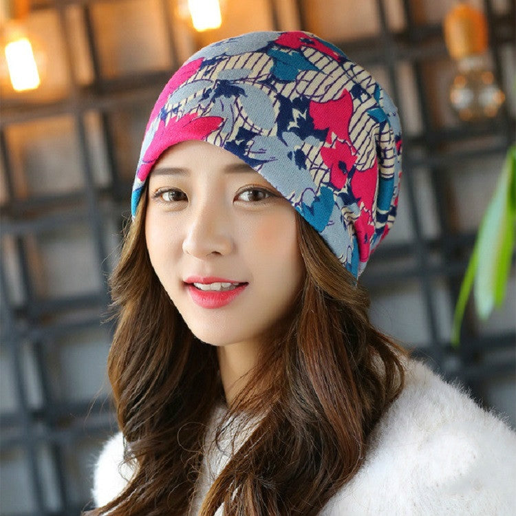 Women Autumn and Winter Wild Turban Hat Scarf Dual Purpose Confinement Cap