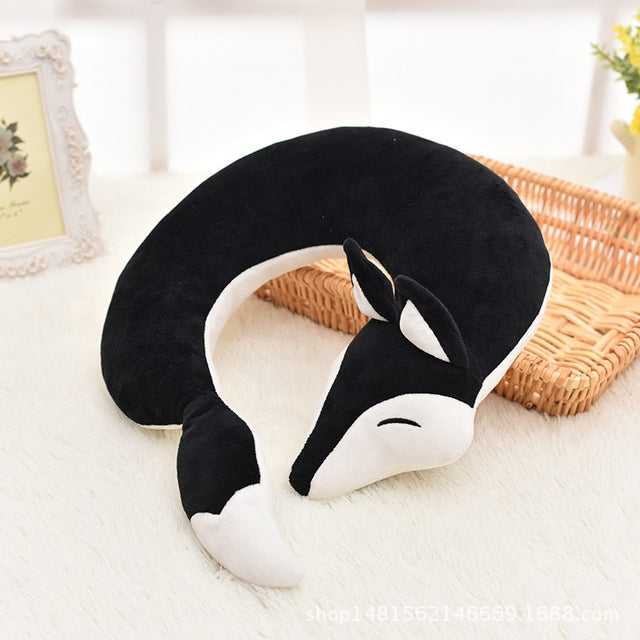 Lovely Fox Animal Cotton Plush U Shape Neck Pillow for Travel Car Plane Travel — light blue