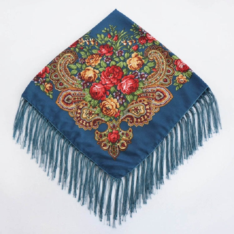 Ethnic Style Retro Tassel Square Scarf Flower Pattern Headscarf Scarf