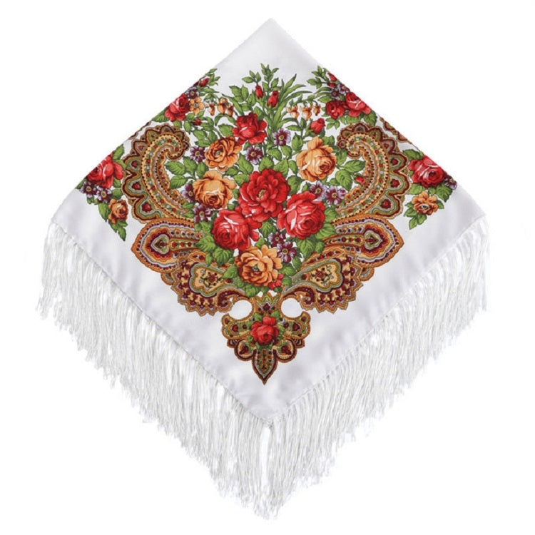 Ethnic Style Retro Tassel Square Scarf Flower Pattern Headscarf Scarf