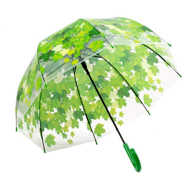 Green Leaf Transparent Umbrella Straight Rod Crooked Umbrella