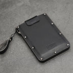 Portable Ultra-thin Card Holder Pull-out Design Invisible Personalized Card Holder — Black Genuine Leather