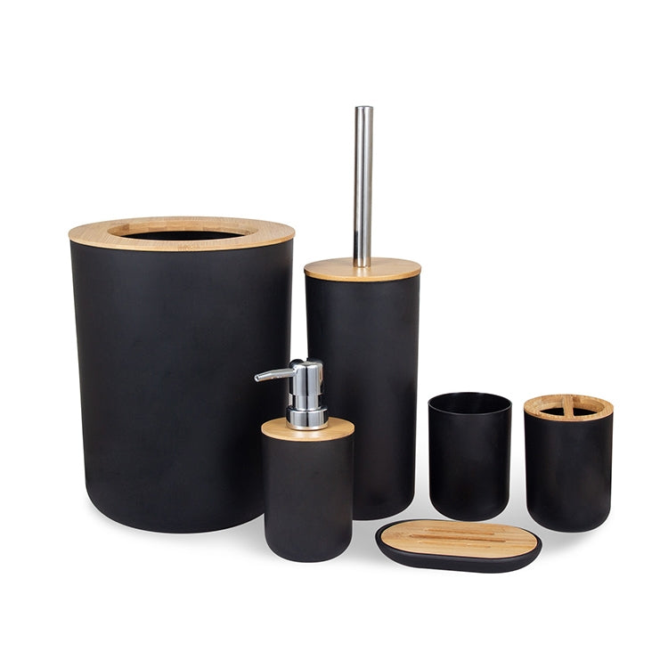 6 In 1 Toothbrush Holder Kit Toiletries Bamboo Wood Bathroom Trash Can Bathroom Set