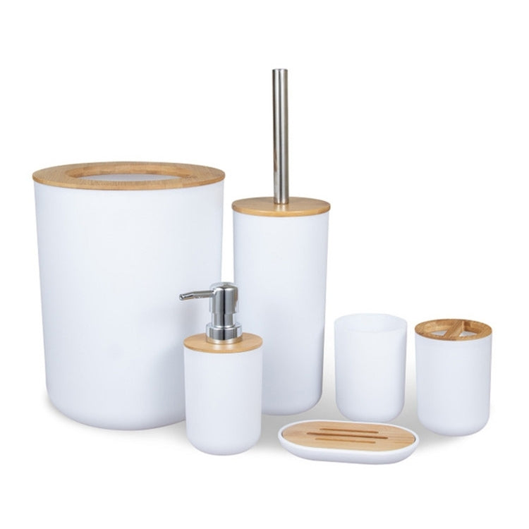 6 In 1 Toothbrush Holder Kit Toiletries Bamboo Wood Bathroom Trash Can Bathroom Set — view 5
