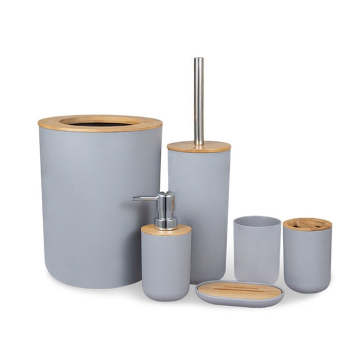 6 In 1 Toothbrush Holder Kit Toiletries Bamboo Wood Bathroom Trash Can Bathroom Set — view 6