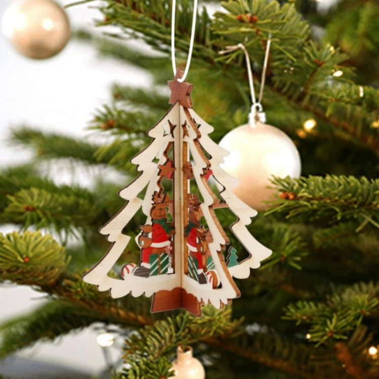 3D Christmas Wooden Pendant Christmas Tree Ornament DIY Santa Xmas Tree Decoration — view 5