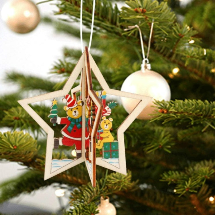 3D Christmas Wooden Pendant Christmas Tree Ornament DIY Santa Xmas Tree Decoration — view 6