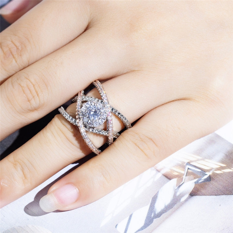 Rose Gold-plated Color Separation Ring Creative Cross Zircon Engagement Ring — 10