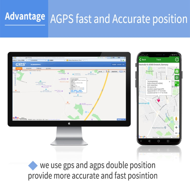TK202A 2G Car Truck Vehicle Tracking GSM GPRS GPS Tracker Support AGPS, Battery Capacity: 6500MA