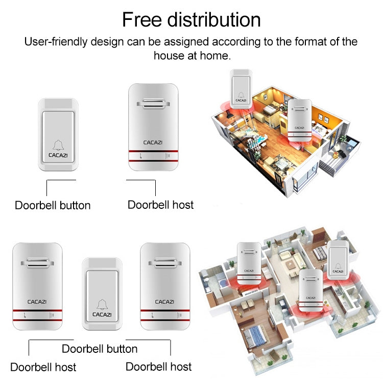 CACAZI V027G One Button Three Receivers Self-Powered Wireless Home Kinetic Electronic Doorbell, UK Plug — view 7