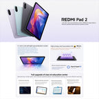 REDMI Pad 2 11 inch Tablet PC, HyperOS 2, MediaTek G100-Ultra Octa Core CPU, 8GB+128GB