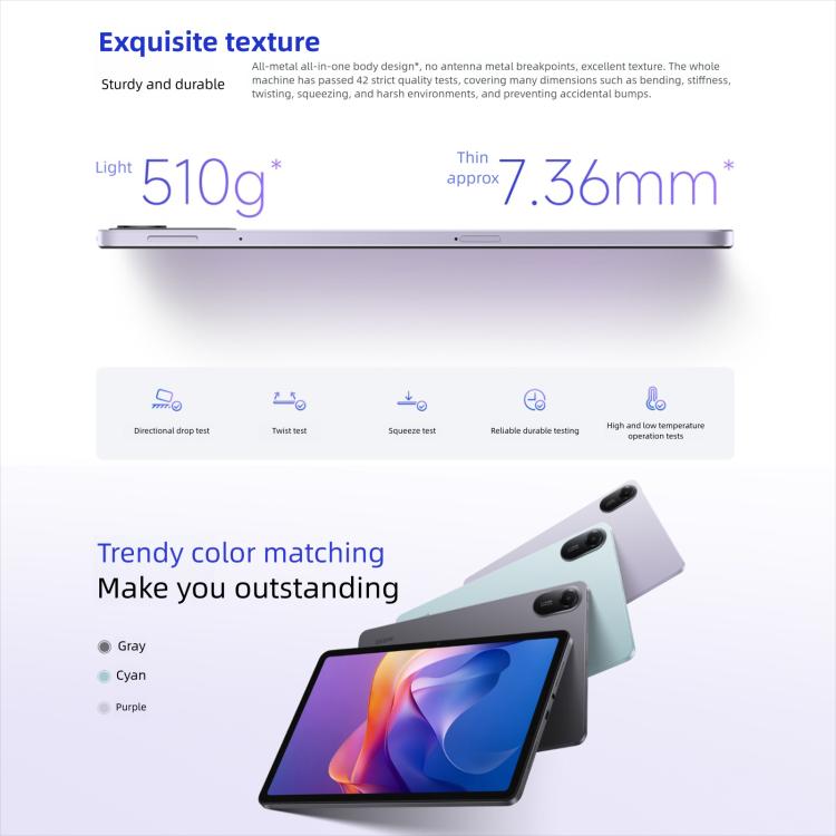 REDMI Pad 2 11 inch Tablet PC, HyperOS 2, MediaTek G100-Ultra Octa Core CPU, 8GB+128GB
