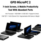GPD MicroPC 2 Handheld Gaming PC, 16GB+512GB, 7 inch Windows 11 Pro Intel Processor N250, US Plug — view 8