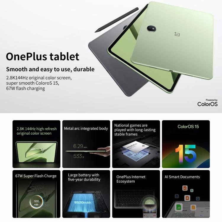 OnePlus Pad 11.61 inch Tablet PC, ColorOS 15.0 Dimensity 8350 Octa Core, 12GB+512GB