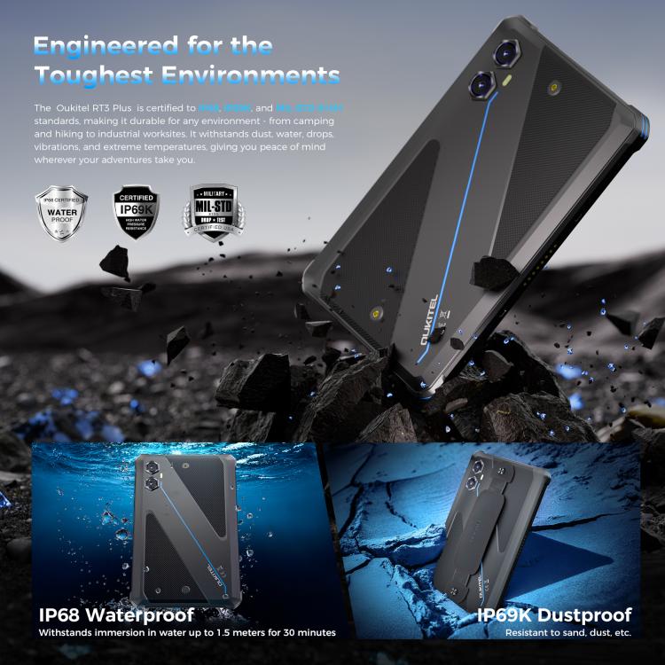 OUKITEL RT3 Plus 4G Network IP68/IP69K Rugged Tablet, 4GB+128GB, 8.0 inch Android 15 MediaTek G81 Octa-Core Support Dual SIM, EU Plug