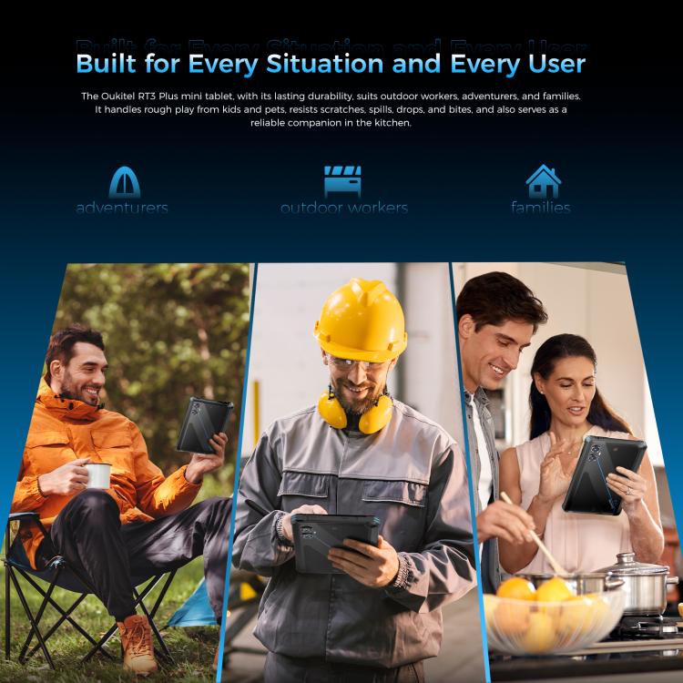 OUKITEL RT3 Plus 4G Network IP68/IP69K Rugged Tablet, 4GB+128GB, 8.0 inch Android 15 MediaTek G81 Octa-Core Support Dual SIM, EU Plug