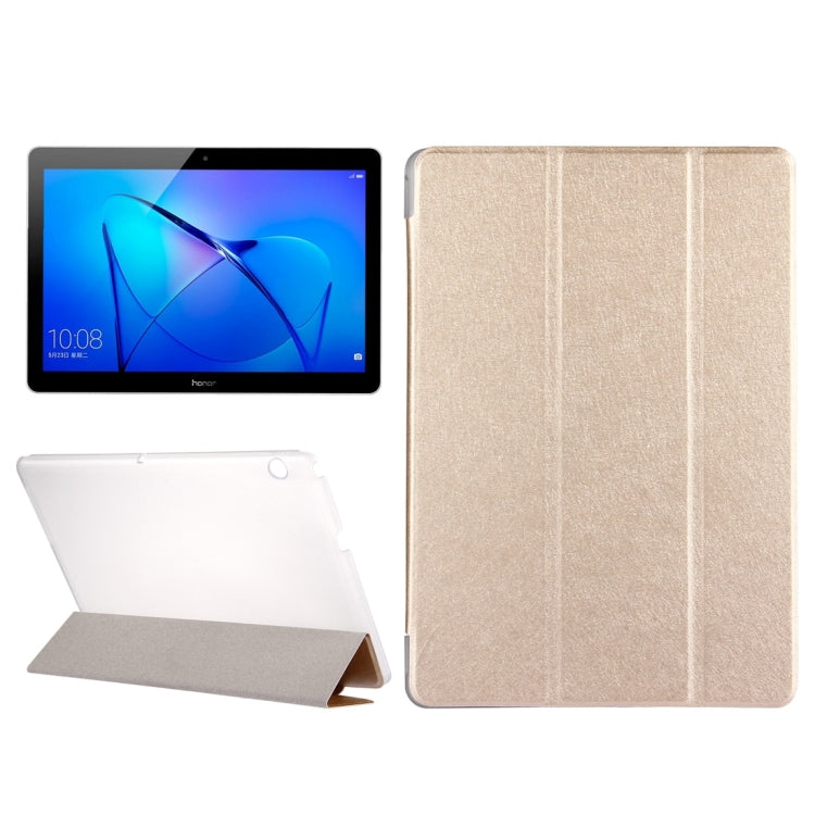 For Huawei MediaPad T3 10 9.6 inch Silk Texture Horizontal Flip Leather Case with 3-folding Holder