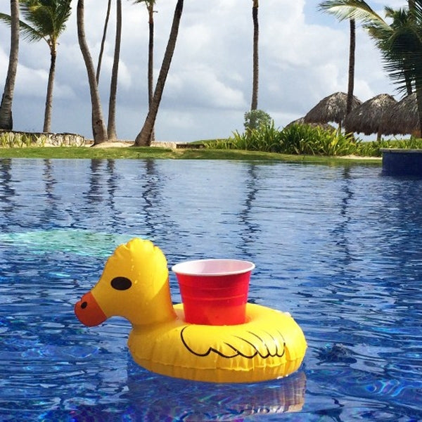 Inflatable Yellow Duck Shaped Floating Drink Holder, Inflated Size: About 23 x 19cm, Yellow Duck