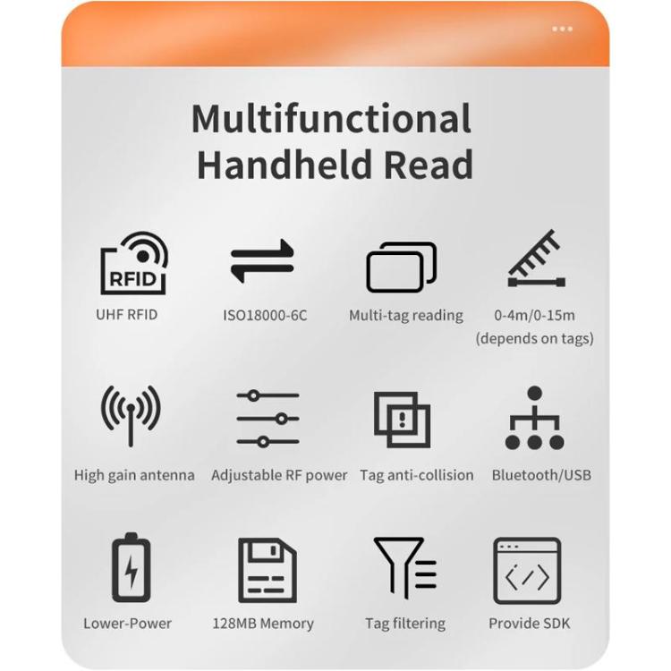 Long Range RFID UHF Portable Handheld Bluetooth Reader, Style: Standard + 2D Head, Standard + 2D Head, Standard + 2D Head, Standard + 2D Head — US Plug