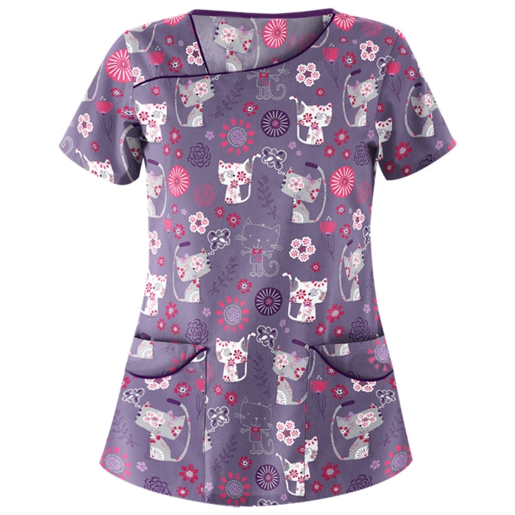 Printed Round Neck Slim-fit Nurse Uniform T-shirt (Color:Light Blue Size:XXXL)
