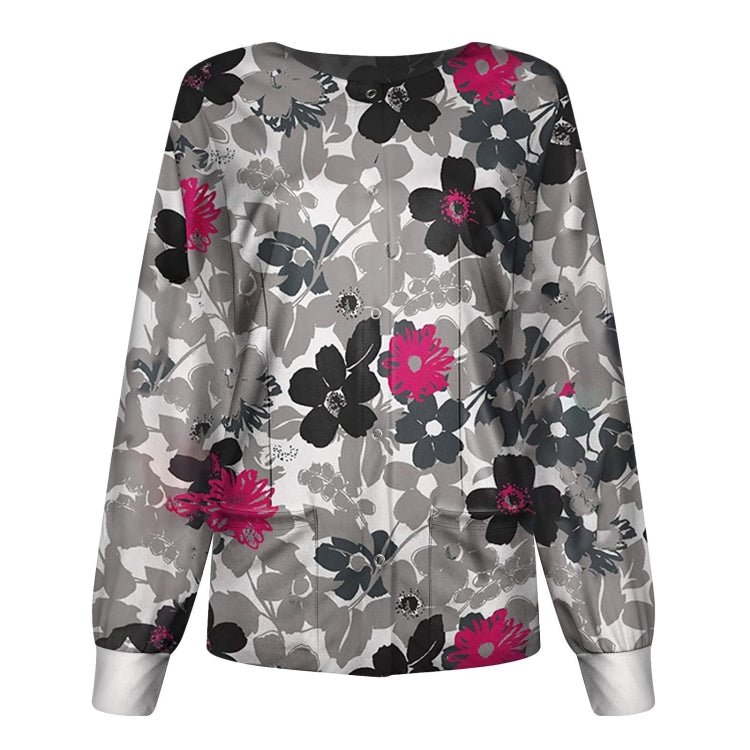 Round Neck Printed Nurse Clothes Long Sleeve Top (Color:Blue Size:XXXL)