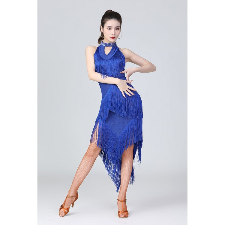 Halter Neck Irregular Tassel Latin Dance Dress Competition Performance Suit With Separate Bottoms