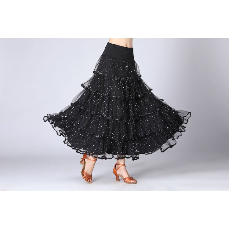 Sequin Swing Modern Dance Long Skirt Competition Costume — Rose Red