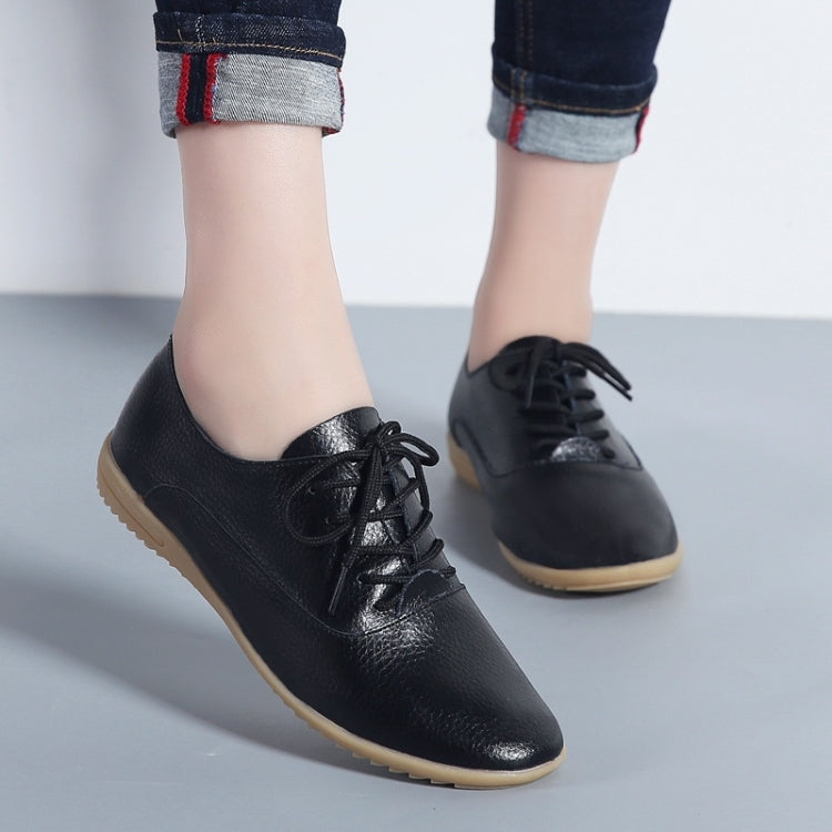 Flat Bottom Lightweight Fashion Casual Lace-up Leather Shoes for Woman — view 15
