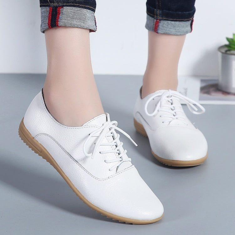 Flat Bottom Lightweight Fashion Casual Lace-up Leather Shoes for Woman — view 22