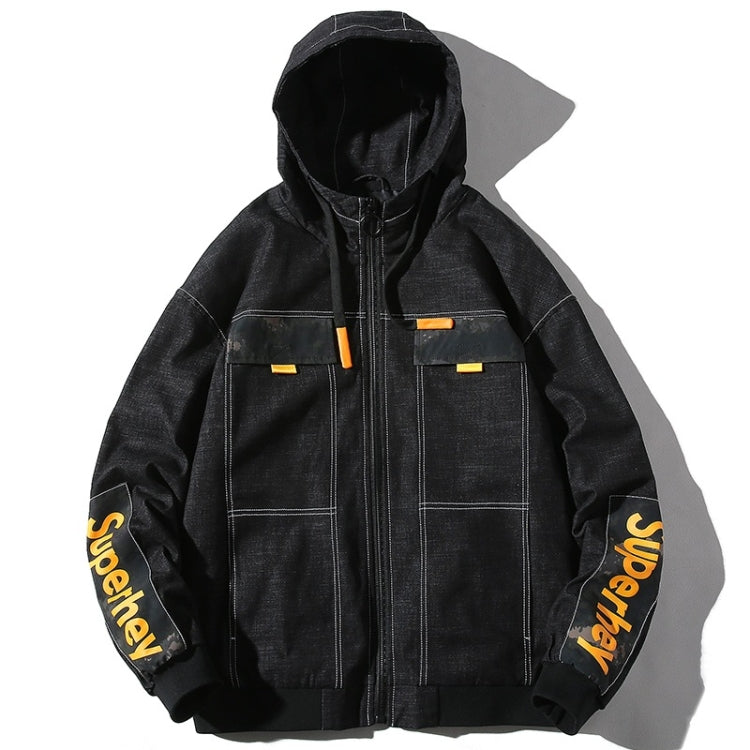 Hooded Casual Letter Print Tooling Denim Jacket for Men