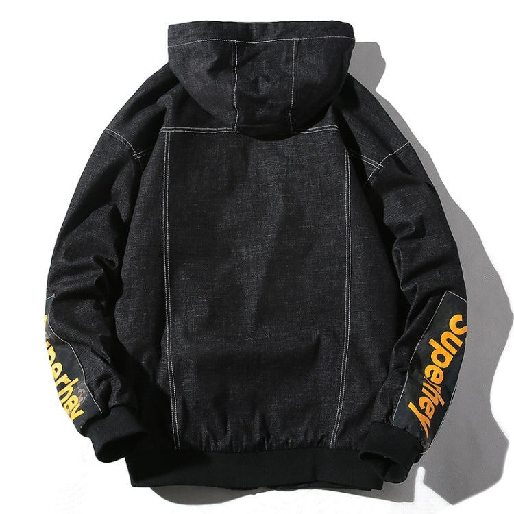 Hooded Casual Letter Print Tooling Denim Jacket for Men
