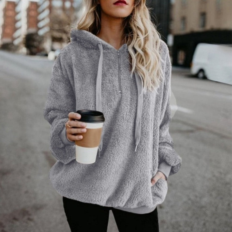 Long-sleeved Hooded Solid Color Women Sweater Coat (Color:Dark Gray Size:XXXXXL)