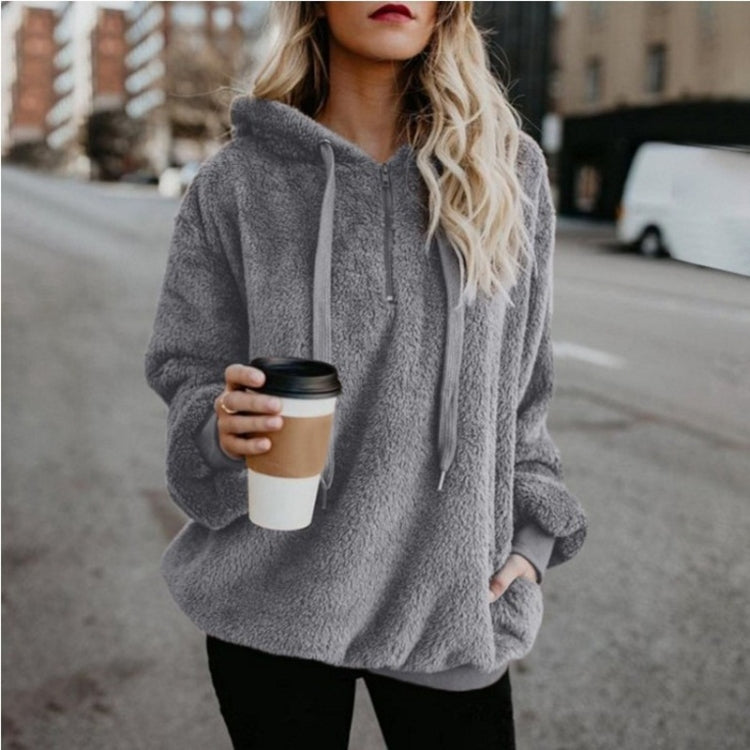 Long-sleeved Hooded Solid Color Women Sweater Coat (Color:Dark Gray Size:XXXXXL)