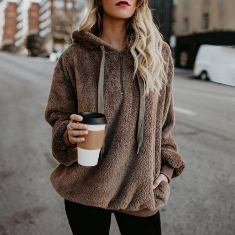 Long-sleeved Hooded Solid Color Women Sweater Coat (Color:Dark Gray Size:XXXXXL)