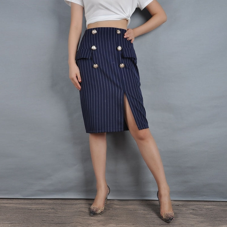 Fake Coin Pocket Hem Slit Striped Skirts — view 7