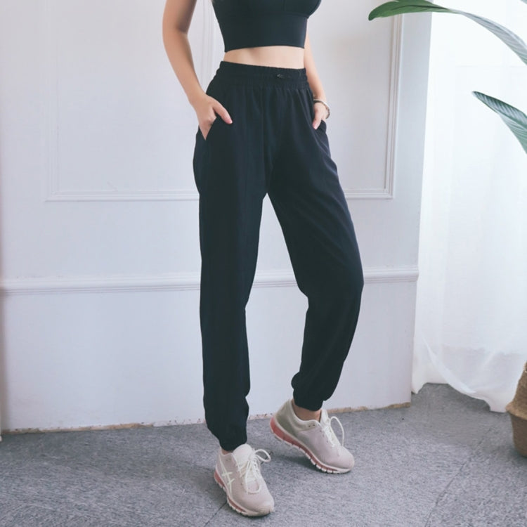 High Waist Drawstring Fitness Pants Loose Casual Sports Yoga Clothes (Color:Quicksand Powder Size:S)
