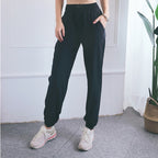 High Waist Drawstring Fitness Pants Loose Casual Sports Yoga Clothes (Color:Quicksand Powder Size:S)