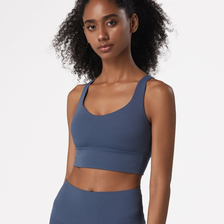 Skin Friendly Nude Sports Bra Cross Back Shockproof Fitness Vest (Color:Gray Blue Size:XL), S, M, L, XL — view 28