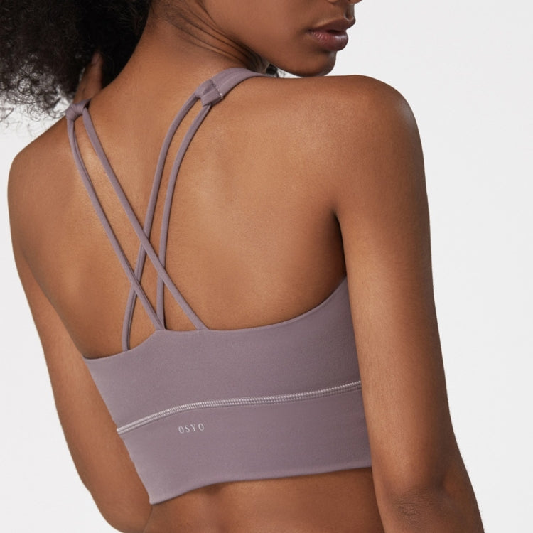 Skin Friendly Nude Sports Bra Cross Back Shockproof Fitness Vest (Color:Gray Blue Size:XL), S, M, L, XL — view 29