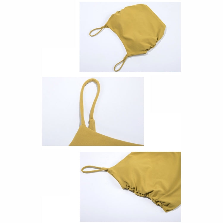 Pleated Sling Double Sided Brocade Skin Friendly Nude Fitness Yoga Sports Vest (Color:Lush Size:S)
