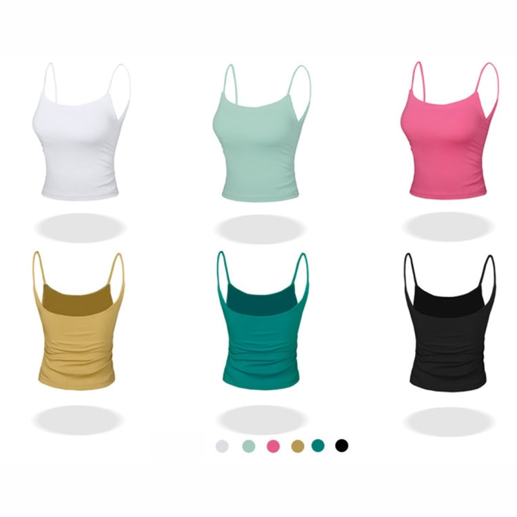 Pleated Sling Double Sided Brocade Skin Friendly Nude Fitness Yoga Sports Vest (Color:Lush Size:S)