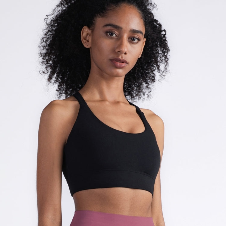 Y-shaped Wide Shoulder Belt Geometric Hollow Out Shockproof Nude Yoga Sports Underwear (Color:Smoky Blush Size:XL), S, M, L, XL — view 22