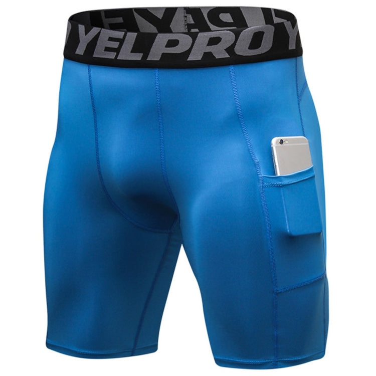 Sports Running Training Sweat Wicking Quick Drying Stretch Tight Shorts With Pocket (Color:Navy Size:XXL)