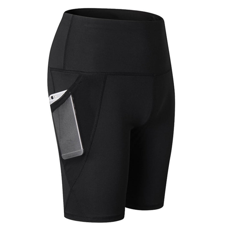 High Waist Mesh Sports Tight Elastic Quick Drying Fitness Shorts With Pocket (Color:Rose Red Size:S) — Flower Grey