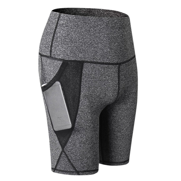 High Waist Mesh Sports Tight Elastic Quick Drying Fitness Shorts With Pocket (Color:Rose Red Size:S) — Navy