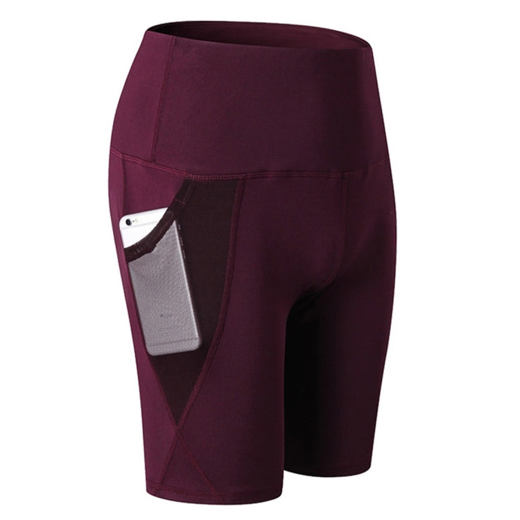 High Waist Mesh Sports Tight Elastic Quick Drying Fitness Shorts With Pocket (Color:Rose Red Size:S) — view 28