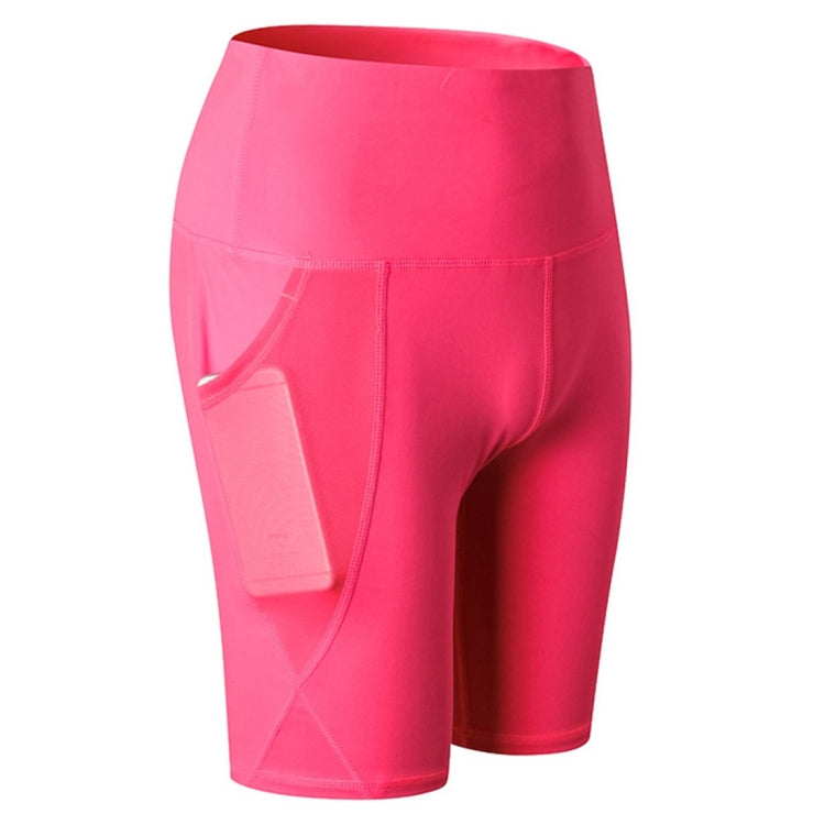 High Waist Mesh Sports Tight Elastic Quick Drying Fitness Shorts With Pocket (Color:Rose Red Size:S) — view 31